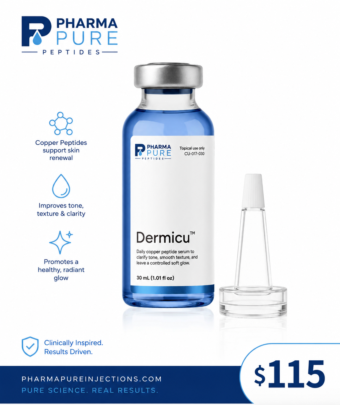 A daily copper peptide serum to clarify the look of uneven tone and refine visible texture while keeping the surface calm, hydrated, and balanced. combines GHK‑Cu (Copper Tripeptide‑1) with niacinamide, panthenol, and a multi‑humectant matrix for